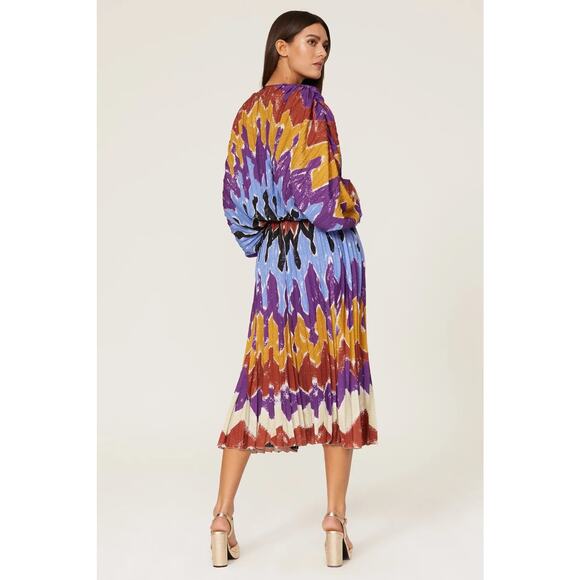 Stella Jean Pleated Tie Dye Blouson Midi Dress Size 46 or US Size 10 - Picture 4 of 11